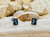 2ct Radiant Simulated London Blue Topaz Solitaire Stud Earring 14k W Gold Plated