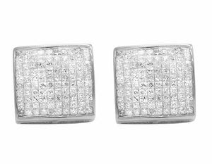 1.8ct Princess Cut Diamond Squarish Cluster Stud Earrings 14k White Gold Finish