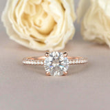 1.5ct Round Cut Diamond Engagement Ring Accents Solitaire 14k Rose Gold Finish