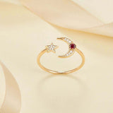 1ct Round Cut Ruby Engagement Ring Crescent Moon and Star 14k Yellow Gold Finish