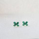 1ct Pear Cut Simulated Green Emerald Flower Stud Earrings 14k Yellow Gold Plated