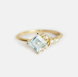 1.2ct Princess Cut Blue Aquamarine Engagement Ring Stylish 14k Yellow Gold Over