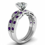 2.5Ct Heart Cut Diamond Amethyst Bridal Set Engagement Ring 14K White Gold Over