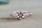 1.3ct Cushion Cut Peach Morganite Engagement Ring Hidden Halo 14k Rose Gold Over