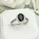 2.2ct Engagement Ring Oval Cut Black Diamond Halo Design 14k White Gold Finish