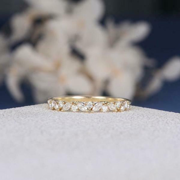 1.2ct Marquise Cut Diamond Wedding Ring Band Minimalist 14k Yellow Gold Finish