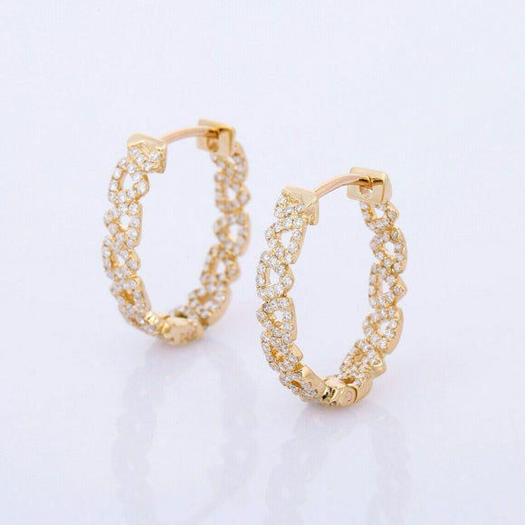 3.5ct Round Cut Diamond Cocktail Inside Out Hoop Earrings 14k Yellow Gold Finish