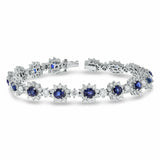 25ct Oval Cut Blue Sapphire Diamond Floral Tennis Bracelet 14k White Gold Finish