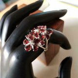 4ct Engagement Ring Pear Cut Red Garnet Floral Cocktail 14k White Gold Finish