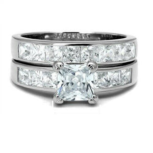 4Ct Princess Cut VVS1/D Diamond Bridal Set Engagement Ring 18K White Gold Finish