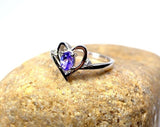 0.8ct Engagement Ring Oval Cut Purple Amethyst Heart Trilogy 14k White Gold Over