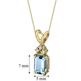 1Ct Emerald Cut Blue Aquamarine Diamond Pendant 14K Yellow Gold Finish NO CHAIN