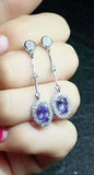 2.1ct Drop Earrings Oval Cut Blue Tanzanite Dangling Halo 14k White Gold Finish