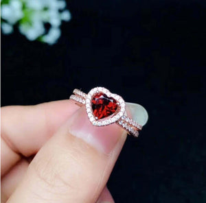 1ct Engagement Ring Heart Cut Red Garnet Halo Split Shank 14k Rose Gold Finish