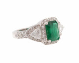 4Ct Green Emerald Diamond Vintage Halo Engagement Ring 14K White Gold Finish