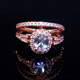 2.4ct Oval Cut Diamond Engagement Ring 14k Rose Gold Over Trendy Halo Bridal Set