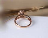 1.5ct Oval Peach Morganite Engagement Ring Split Shank Halo 14k Rose Gold Finish