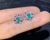 2ct Stud Earrings Oval Cut Green Emerald Snowflake Flower 14k White Gold Finish