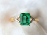 2.3ct Engagement Ring Green Emerald Cut Split Shank 14k Yellow Gold Finish