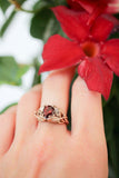 1ct Pear Cut Red Garnet Engagement Ring Floral Petal Solitaire 14k RoseGold Over