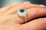 2.8ct Engagement Ring Round Cut Green Emerald Vintage Halo 14k White Gold Finish