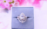 4Ct Pear Cut Diamond Bridal Set Vintage Art Deco Halo Ring 14K White Gold Finish