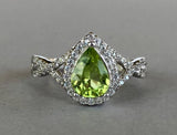 2ct Pear Cut Green Peridot Halo Infinity Engagement Ring 14k White Gold Finish