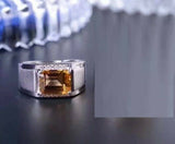 3ct Emerald Cut Yellow Citrine Solitaire Engagement Men Ring 14k White Gold Over