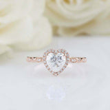 1.5ct Heart Cut Diamond Engagement Ring Round Accents Halo 14k Rose Gold Finish