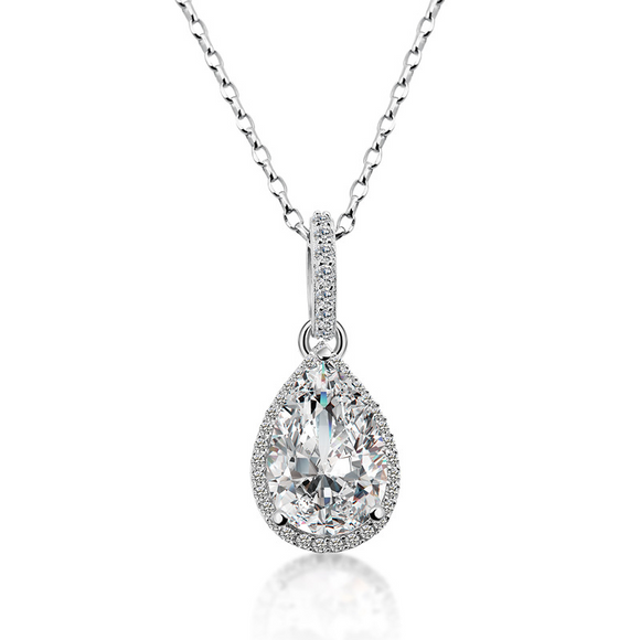 1.2ct Pear Cut VVS1D Diamond Pendant Halo Women 14k White Gold Finish NO CHAIN