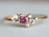 1ct Engagement Ring Round Cut Pink Sapphire Cluster Design 14k YellowGold Finish