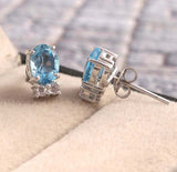 2.3ct Stud Earrings Oval Cut Blue Topaz Dainty Partywear 14k White Gold Finish