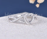 0.75ct Heart Stone Ring Setting Round Moissanite Semi Mount 14k WhiteGold Plated