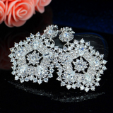 3ct Round Cut Diamond Snowflake Design Women Drop Earrings 14k White Gold Finish