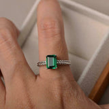 1ct Green Emerald Cut Engagement Ring Braided Solitaire 14k White Gold Finish