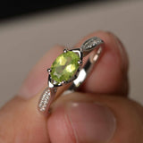 0.8ct Oval Cut Green Peridot Engagement Ring 14k WhiteGold Finish Diamond Accent