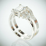 3Ct Emerald Cut Diamond Engagement Bridal Set Curved Band 14K White Gold Finish