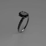 1.6ct Oval Cut Black Diamond Round Accent Solitaire Ring 14k Black Gold Finish