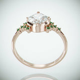 3Ct Cushion Cut Diamond Engagement Ring 14K Rose Gold Finish Emerald Accents