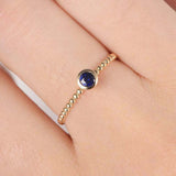 1ct Round Blue Sapphire Bezel Set Beaded Ball Solitaire Ring 14k YellowGold Over