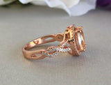 2ct Oval Cut Peach Morganite Halo Infinity Engagement Ring 14k Rose Gold Finish