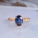 1.5ct Oval Cut Blue Sapphire Engagement Ring Diamond Accents 14k Rose Gold Over