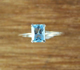 1ct Engagement Ring Radiant Cut Blue Topaz Solitaire 14k White Gold Finish