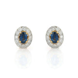 1.56ct Stud Earrings Oval Cut Blue Sapphire Halo Design 14k Yellow Gold Finish