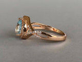 2ct Pear Cut Blue Aquamarine Halo Infinity Engagement Ring 14k Rose Gold Finish