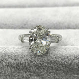 3Ct Oval Cut Diamond Baguette Accent Trendy Solitaire Ring 14K White Gold Finish