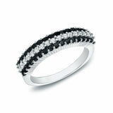 3Ct Round Cut Black Diamond Three Row Pave Set Wedding Band 14K White Gold Over