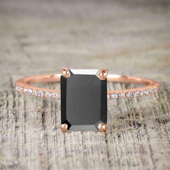 1.2ct Emerald Black Diamond Engagement Ring 14k Rose Gold Over Solitaire Promise