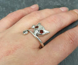 0.5ct Engagement Ring Round Cut Red Garnet Cat Kitten 14k White Gold Finish