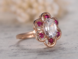 2.3ct Oval Cut Morganite Engagement Ring Floral Halo Solitaire 14k RoseGold Over